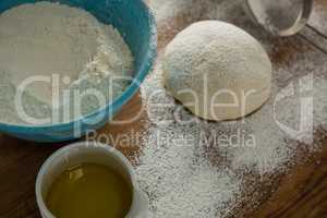 Flour sprinkled over dough