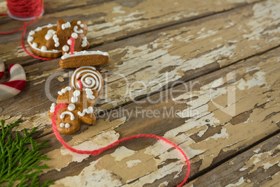 Gingerbread cookies arranged in string