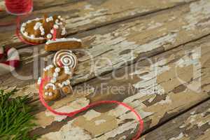 Gingerbread cookies arranged in string