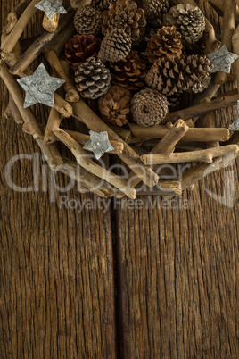 Christmas decorations on wooden table