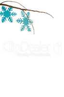 Snowflakes decorated on branch against white background