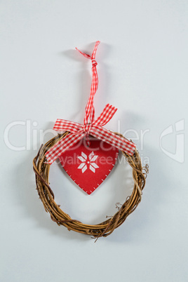 Close up of wreath with ribbon