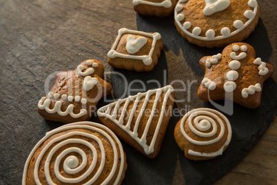 Close up of gingerbread cookies on slate