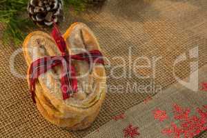 Close up of baked food tied with ribbon