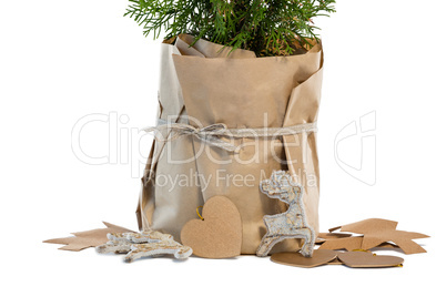 Christmas tree and decoration against white background