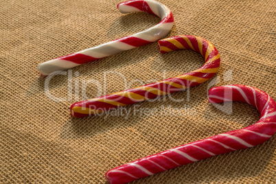Close up of colorful candy canes