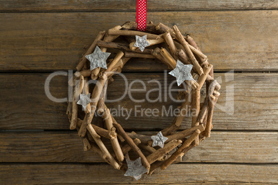 Overhead view of wooden wreath