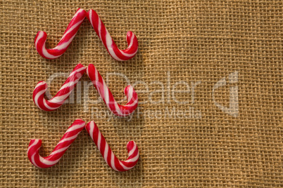 Overhead view of candy canes