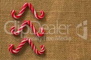 Overhead view of candy canes