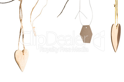 Handmade christmas decoration hanging against white background