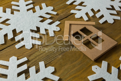 High angle view of house with snow flake decoration