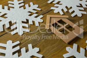 High angle view of house with snow flake decoration