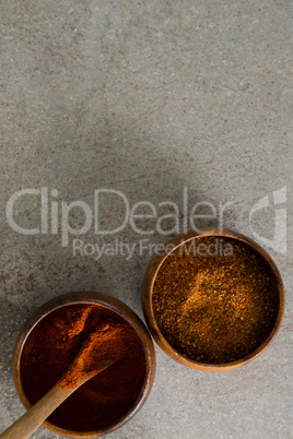 Cinnamon powder and red chili powder in bowl