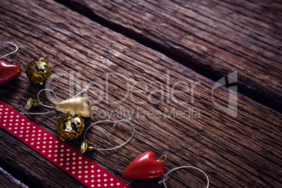 Christmas decorations on wooden plank Christmas decorations on wooden plank