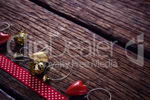 Christmas decorations on wooden plank