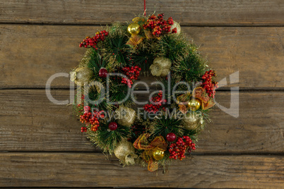 Overhead view of Christmas wreath