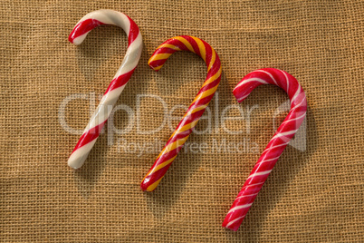Overhead view of colorful candy canes