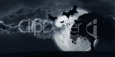 Composite image of digital image of silhouette bat