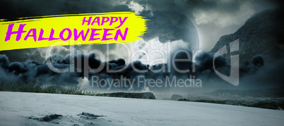 Composite image of digital image of happy halloween text