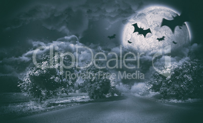 Composite image of digital image of silhouette bat