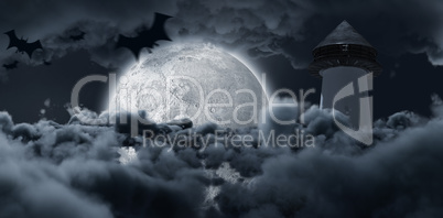 Composite image of digital image of silhouette bat