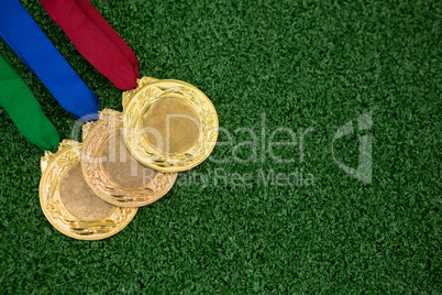 Medals on artificial grass