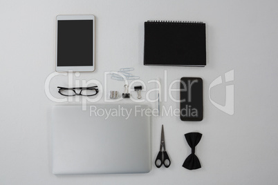 Various office accessories on white background