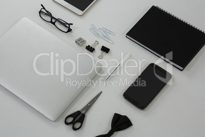 Various office accessories on white background