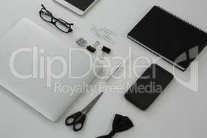 Various office accessories on white background