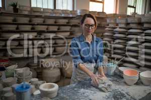 Female potter molding a clay
