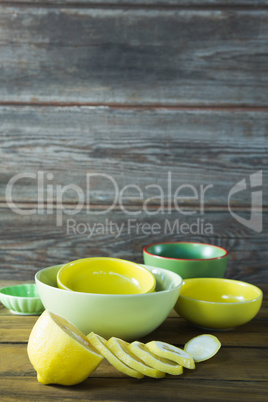 Bowls and sliced lime