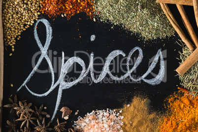 Various type of spices on slate