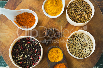 Various type of spices on board