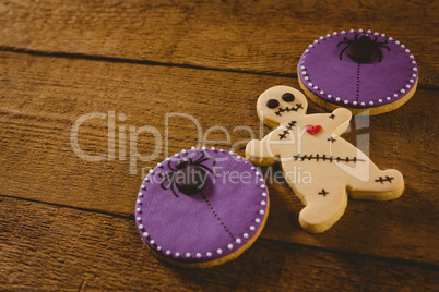 High angle view of Halloween cookies on table