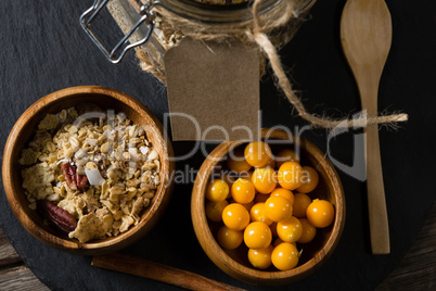 Bowl of cape gooseberry and muesli