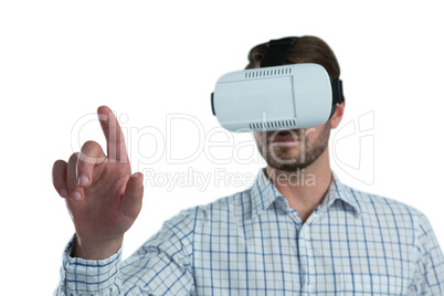 Man gesturing while using virtual reality headset