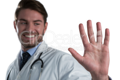 Male doctor using invisible screen