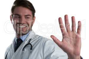 Male doctor using invisible screen