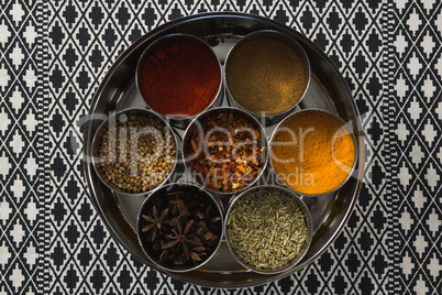 Various spices in a container