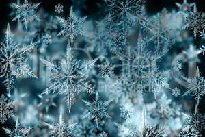 Colorful Christmas background with snowflakes and stars on a blu