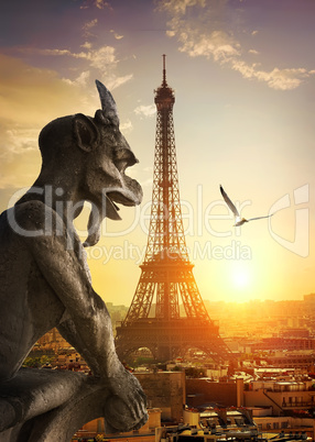 Stone Chimera and Eiffel Tower