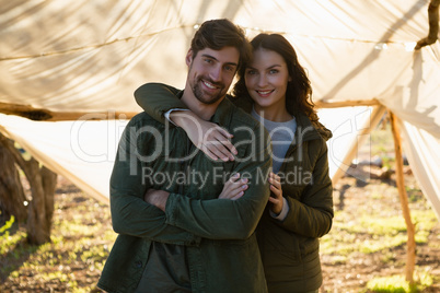 Portrait of couple in tent