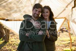 Portrait of couple in tent