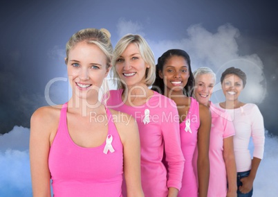 Breast cancer women with sky clouds background