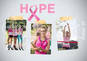 Hope text and Breast Cancer Awareness Photo Collage and marathon run