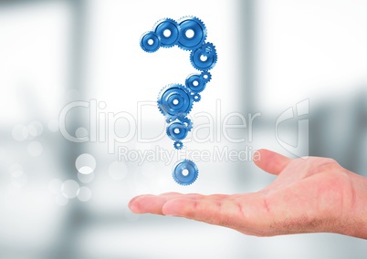 Hand holding question mark made of cogs