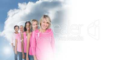 Breast cancer awareness women with sky clouds background
