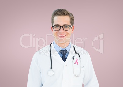 Doctor man with breast cancer awareness ribbon