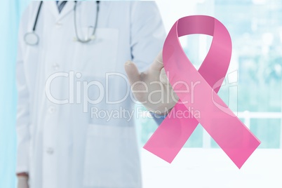 Doctor man with breast cancer awareness ribbon