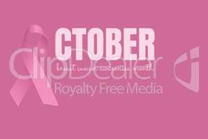 October text with pink ribbon and breast cancer awareness month concept